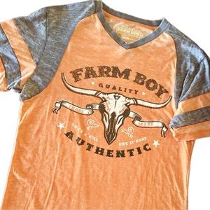 Men’s Farmboy Brand "Life's a Bull" Orange Brown Burnout Tee Medium